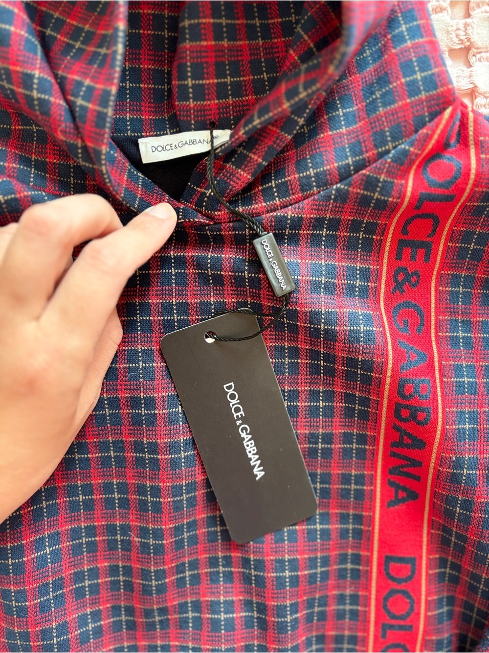 Dolce & Gabbana Red and Navy Plaid Shirt with Gold Accent
